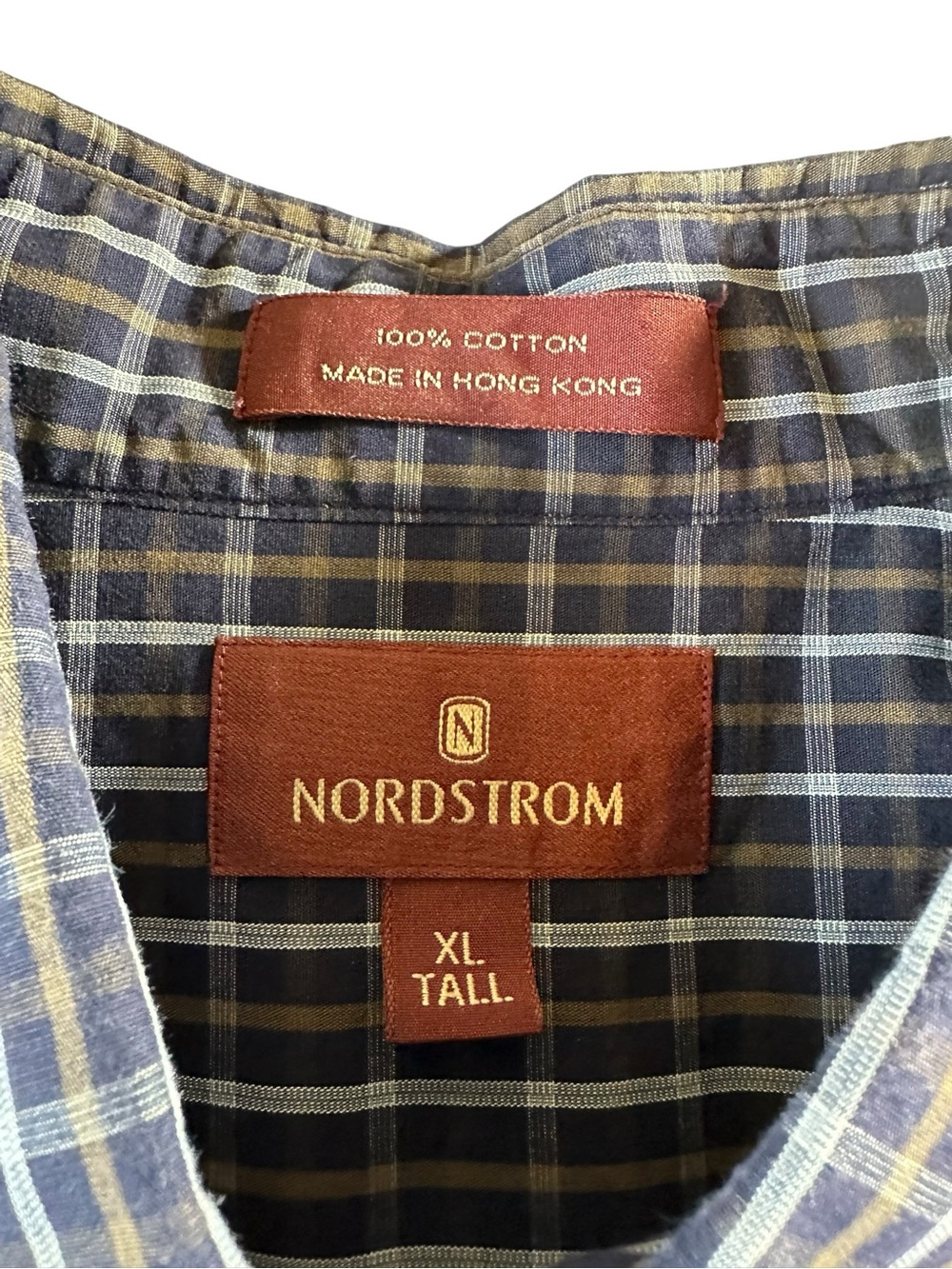 Nordstrom Men's Navy and White Plaid Button-Down Shirt XLT - Picture 2 of 13